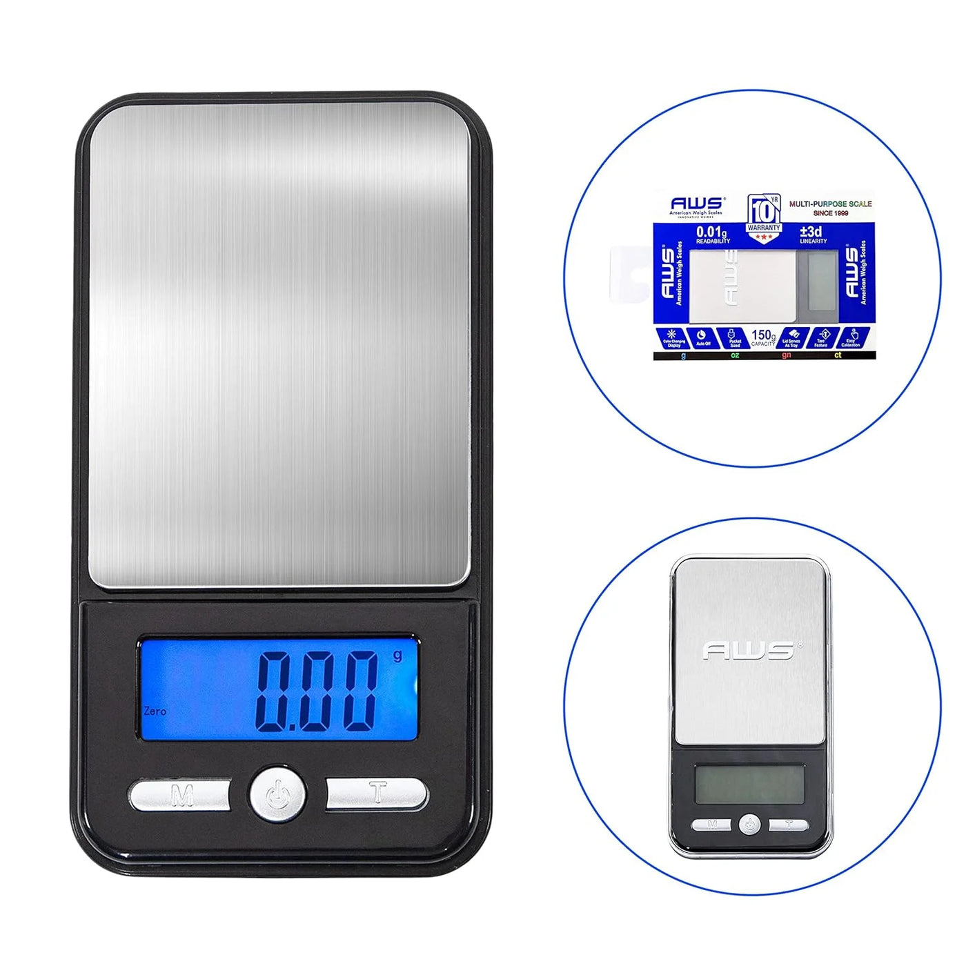 Digital Pocket Weight Scale, Stainless Steel, Black 150g, for Accurate Kitchen, Food and Portion Weighing