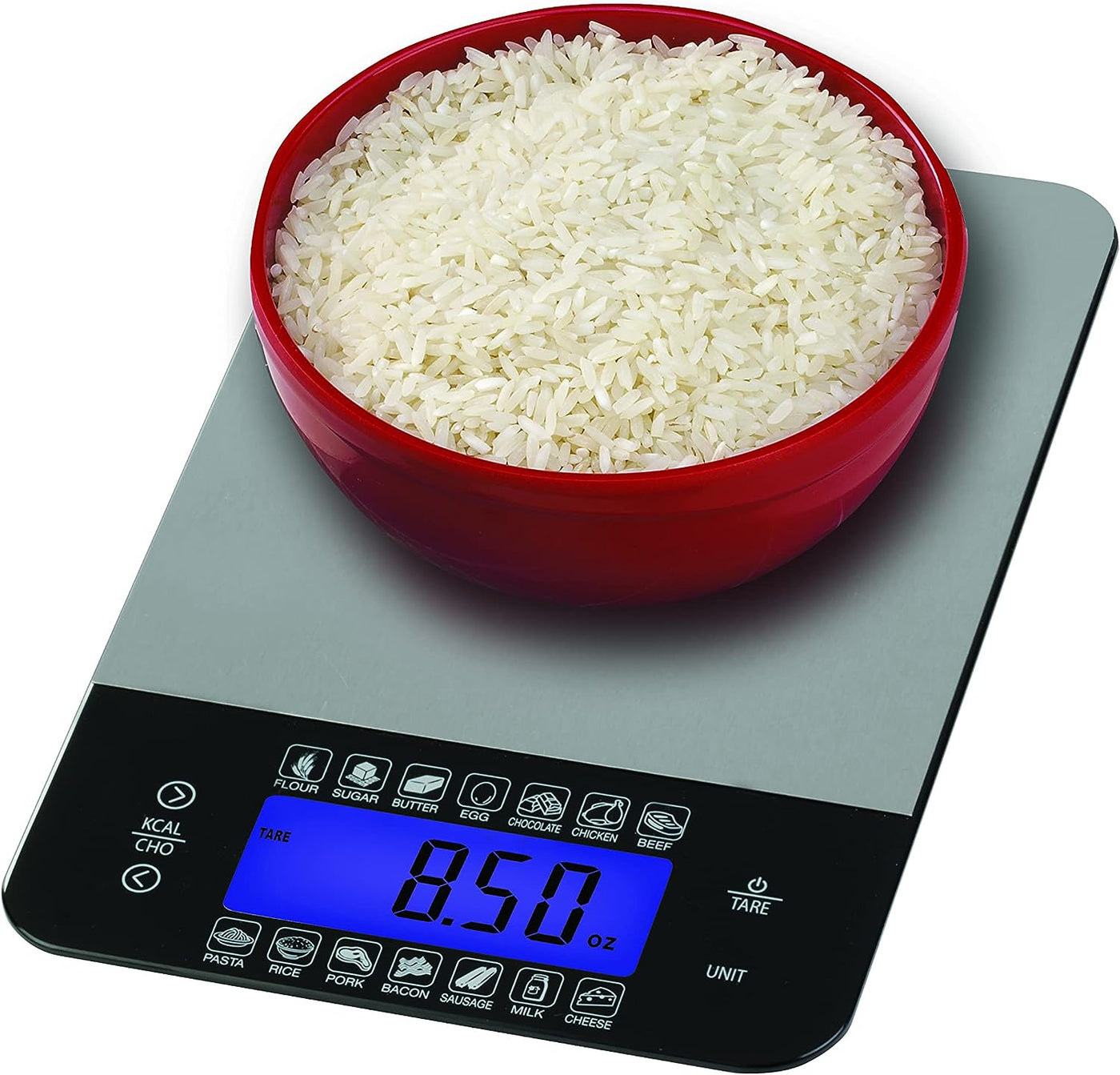 Digital Kitchen Food Scale with Calorie and Carb Calculator, Stainless Steel, for Accurate Kitchen, Food and Portion Weighing