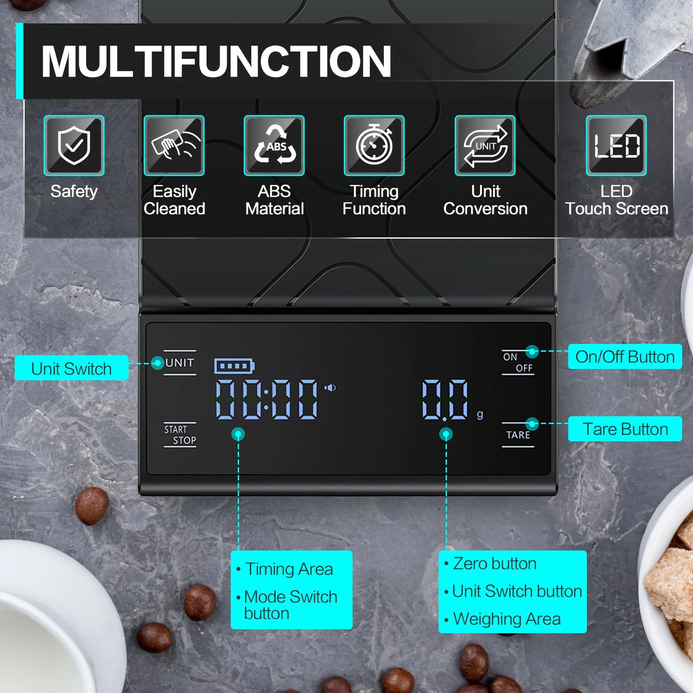 Coffee Scale with Timer, 3kg/0.1g High Precision Digital Kitchen Scale Drip Espresso Scale with Auto Tare, Pour Over Coffee Scale
