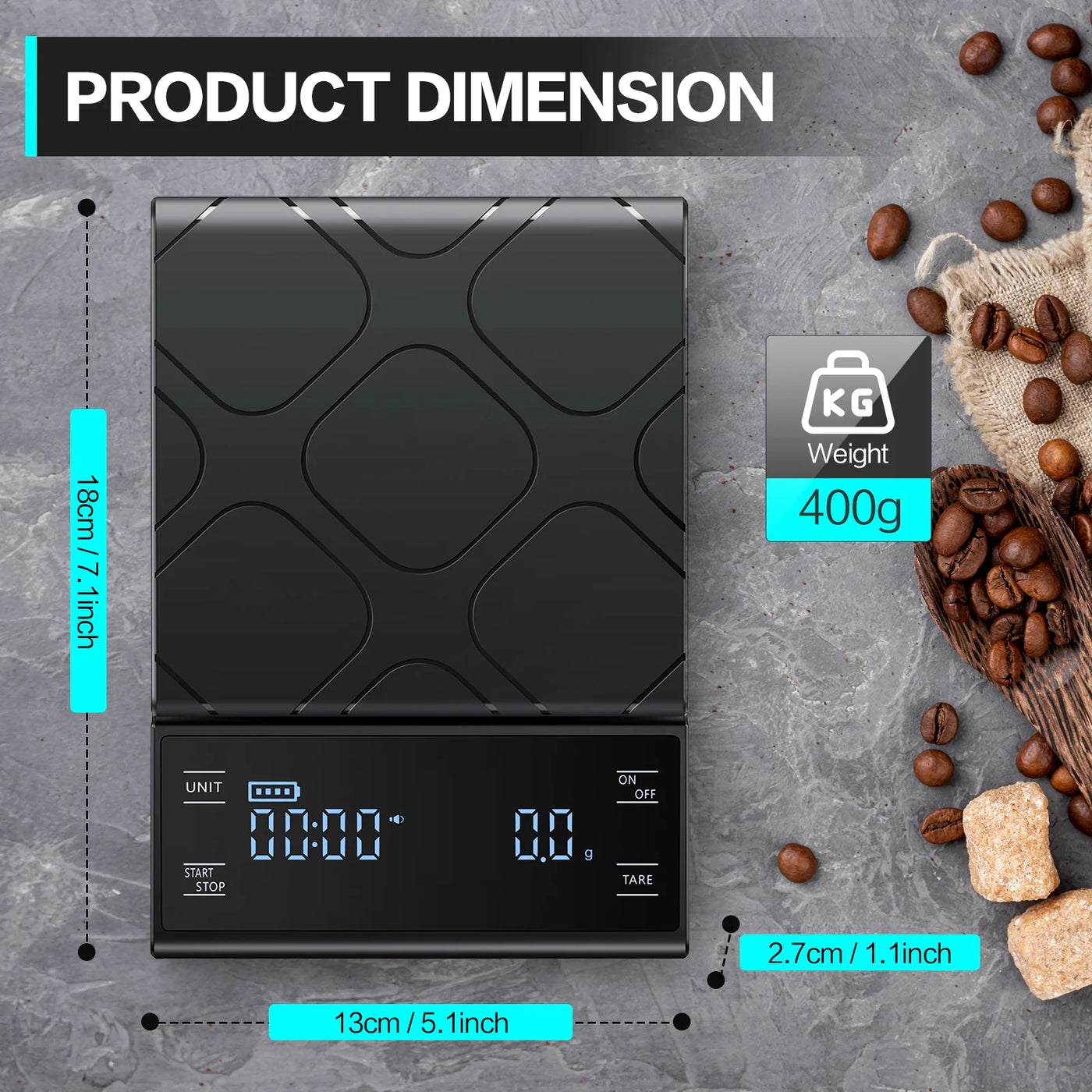 Coffee Scale with Timer, 3kg/0.1g High Precision Digital Kitchen Scale Drip Espresso Scale with Auto Tare, Pour Over Coffee Scale