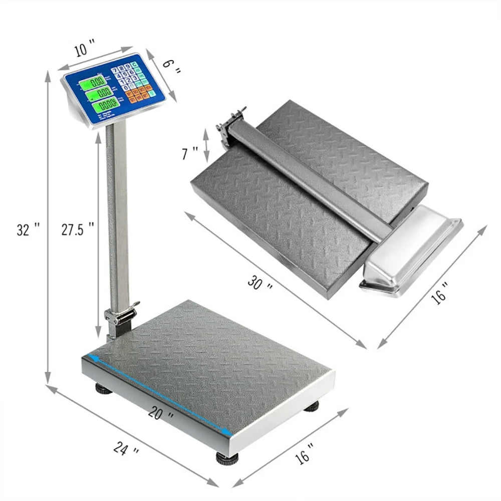 660 Lbs Weight Platform Scale Digital Floor Folding Scale, Price Computing Scale, Commercial Food Meat Produce Weighing Scale in Lb and Kg