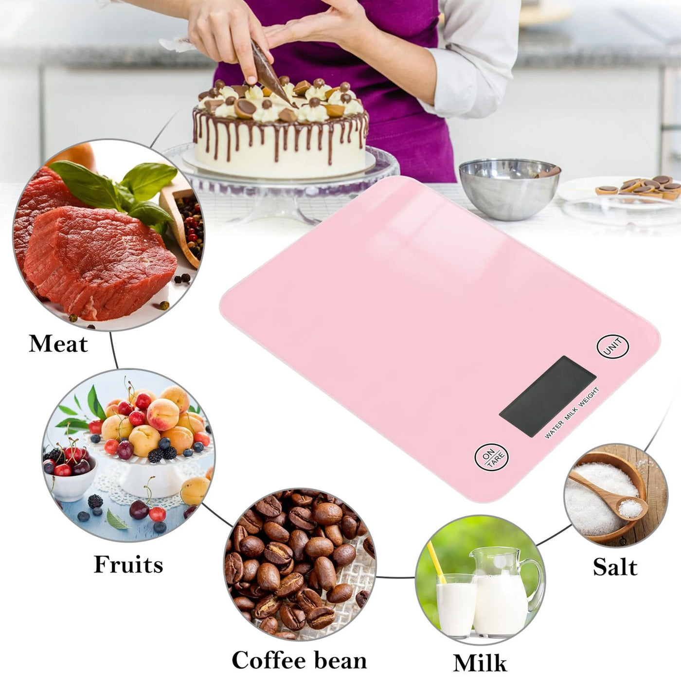 Digital Kitchen Food Scale Weight Grams Oz for Baking Cooking Coffee 11lb 0.05oz/1g Glass Soft Pink, for Accurate Kitchen, Food and Portion Weighing