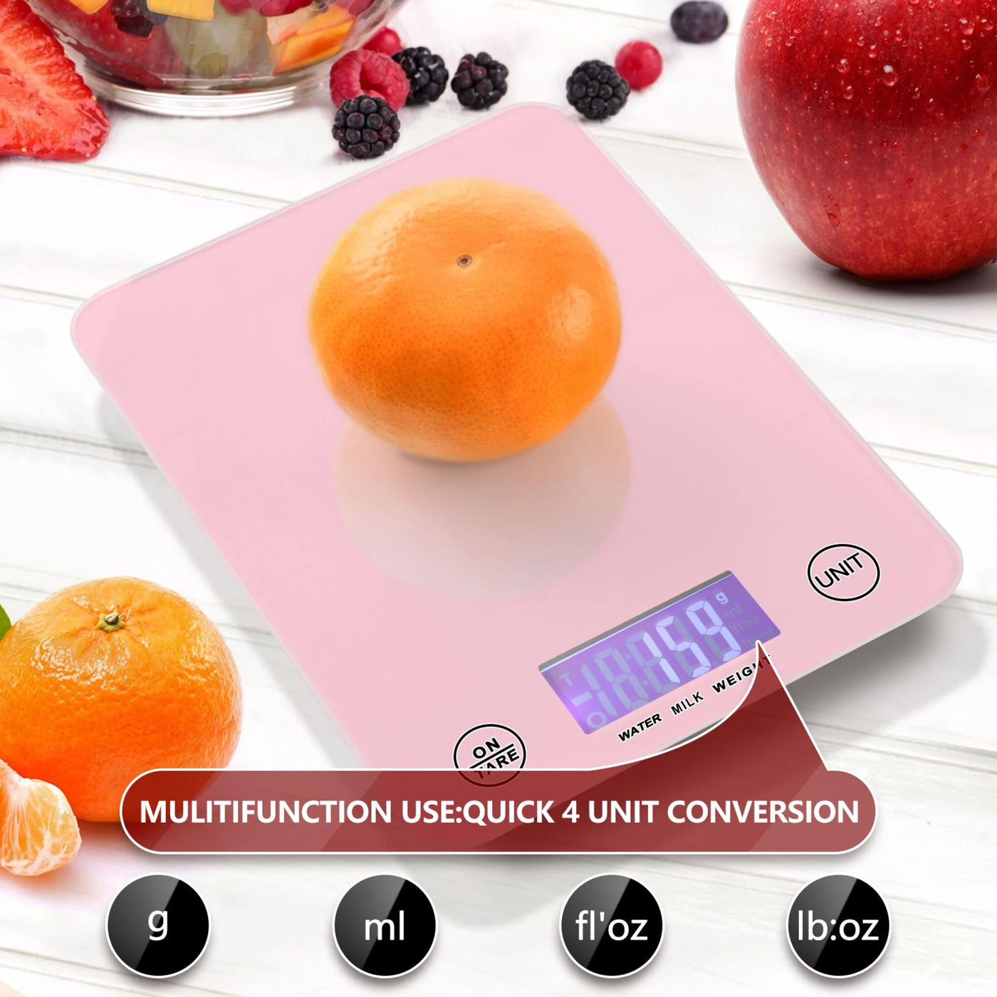 Digital Kitchen Food Scale Weight Grams Oz for Baking Cooking Coffee 11lb 0.05oz/1g Glass Soft Pink, for Accurate Kitchen, Food and Portion Weighing