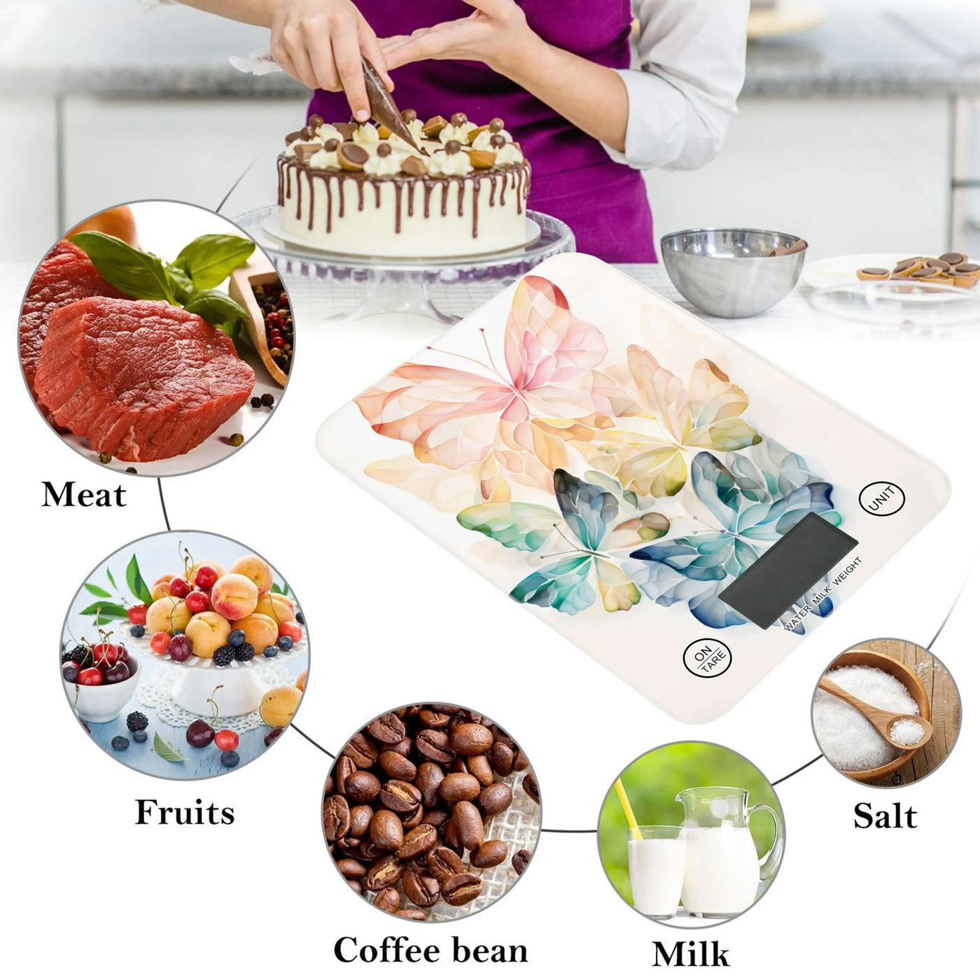 Kitchen Scale Digital Food Scales Grams and Oz Weight for Cooking and Baking Butterfly Colorful, for Accurate Kitchen, Food and Portion Weighing