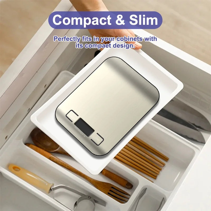 Food Scale for Kitchen, 22lb/10kg Digital Food Kitchen Scale Stainless Steel with 5 Units, LCD Display Digital Scales for Coffee, Baking, Cooking
