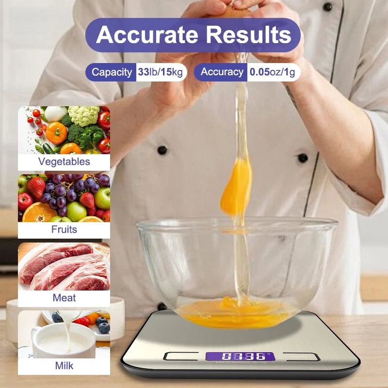 Food Scale for Kitchen, 22lb/10kg Digital Food Kitchen Scale Stainless Steel with 5 Units, LCD Display Digital Scales for Coffee, Baking, Cooking