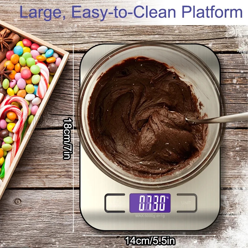 Food Scale for Kitchen, 22lb/10kg Digital Food Kitchen Scale Stainless Steel with 5 Units, LCD Display Digital Scales for Coffee, Baking, Cooking