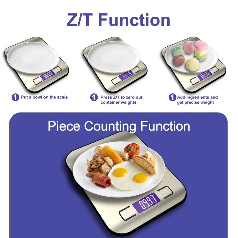 Food Scale for Kitchen, 22lb/10kg Digital Food Kitchen Scale Stainless Steel with 5 Units, LCD Display Digital Scales for Coffee, Baking, Cooking