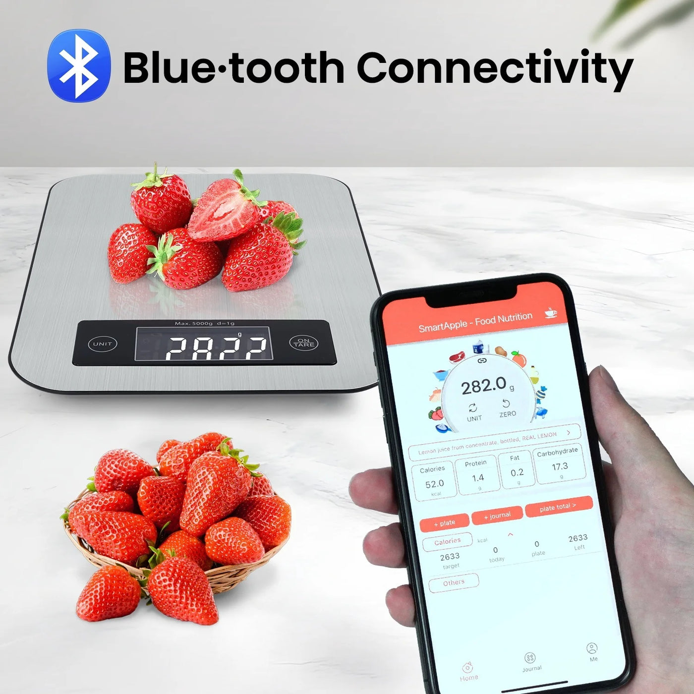 Digital Kitchen Scale with App, Bluetooth Smart Food Weight Scale, Stainless Steel, Metal, 11lbs/5kg