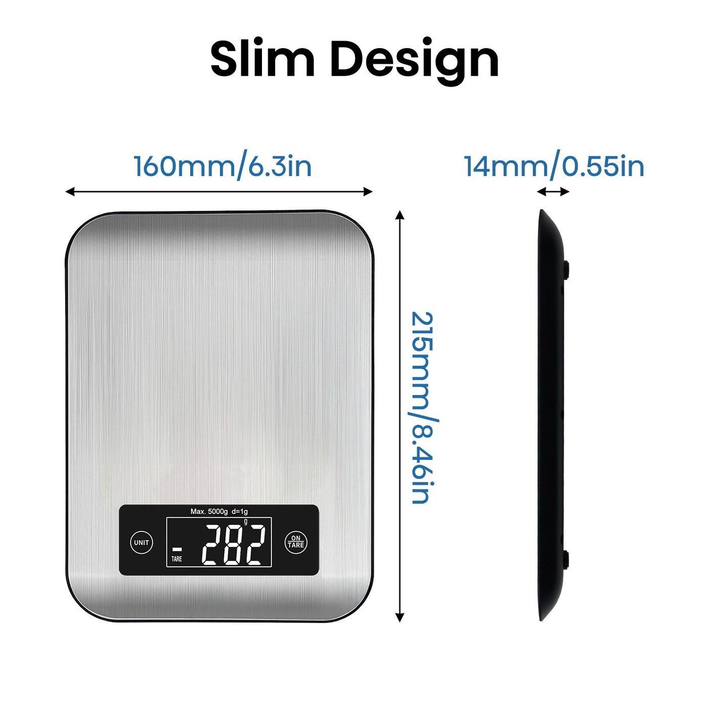 Digital Kitchen Scale with App, Bluetooth Smart Food Weight Scale, Stainless Steel, Metal, 11lbs/5kg