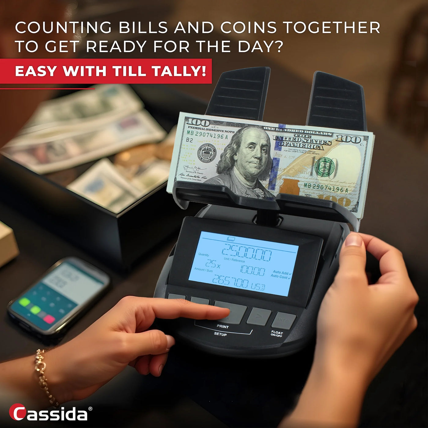 Cassida Tilltally Hybrid Bill and Coin Counting Scale, for Accurate Kitchen, Food and Portion Weighing