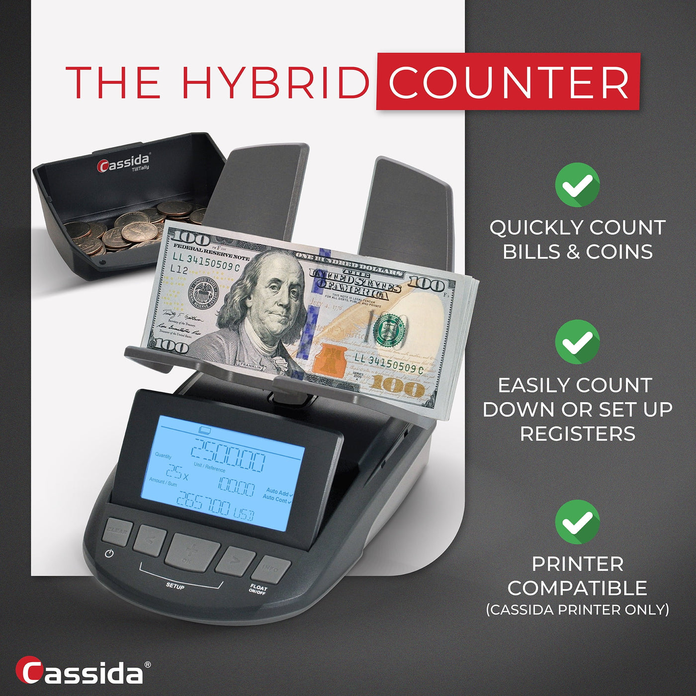 Cassida Tilltally Hybrid Bill and Coin Counting Scale, for Accurate Kitchen, Food and Portion Weighing