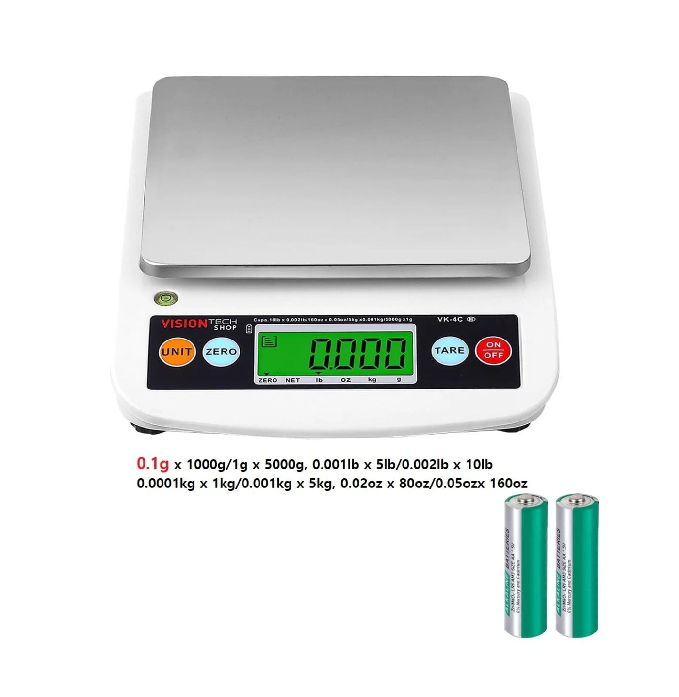 4C 0.1g Premium Food Kitchen Scale, Lb/Oz/Kg/g Switchable, Stainless Steel Plate Food Scale, LCD Display with Backlight, 10lb Max Capacity