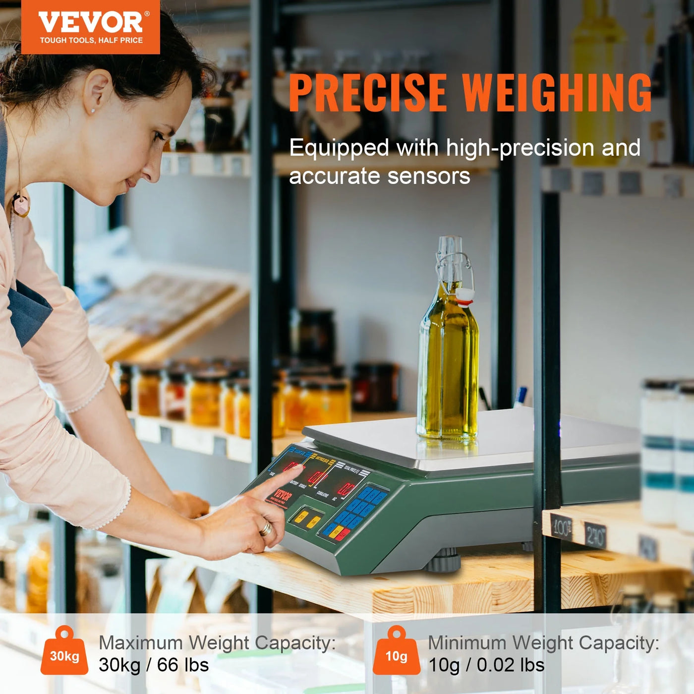 Electronic Price Computing Scale, 66 Lb Digital Deli Weight Scales, LED Digital Commercial Food Fruit Meat Produce Counting Weight