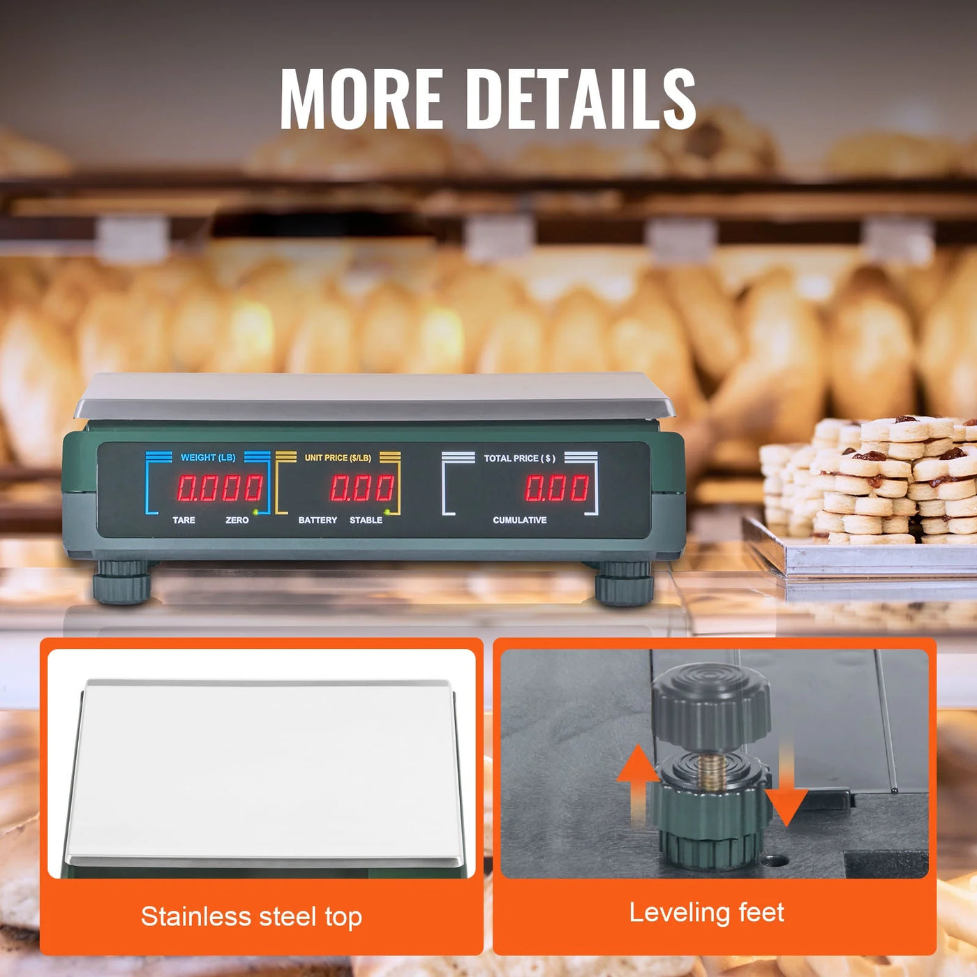 Electronic Price Computing Scale, 66 Lb Digital Deli Weight Scales, LED Digital Commercial Food Fruit Meat Produce Counting Weight
