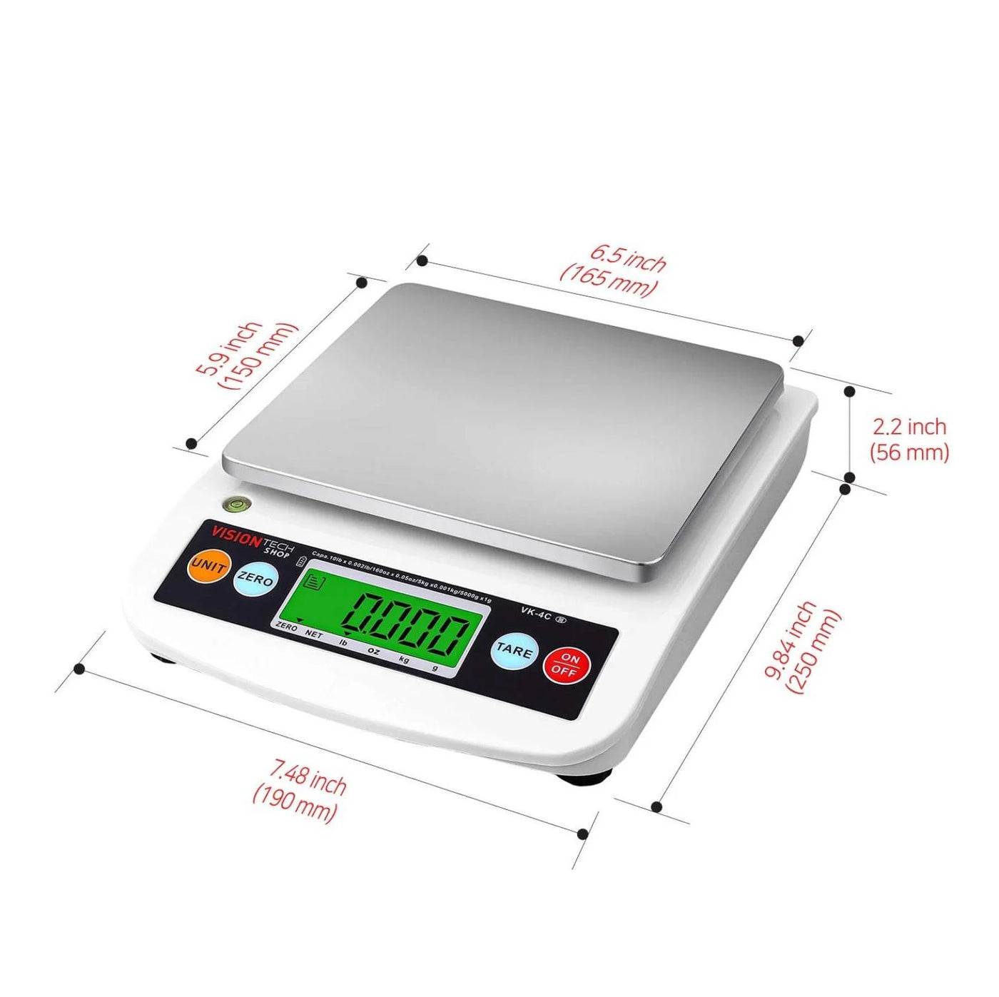 4C 0.1g Premium Food Kitchen Scale, Lb/Oz/Kg/g Switchable, Stainless Steel Plate Food Scale, LCD Display with Backlight, 10lb Max Capacity