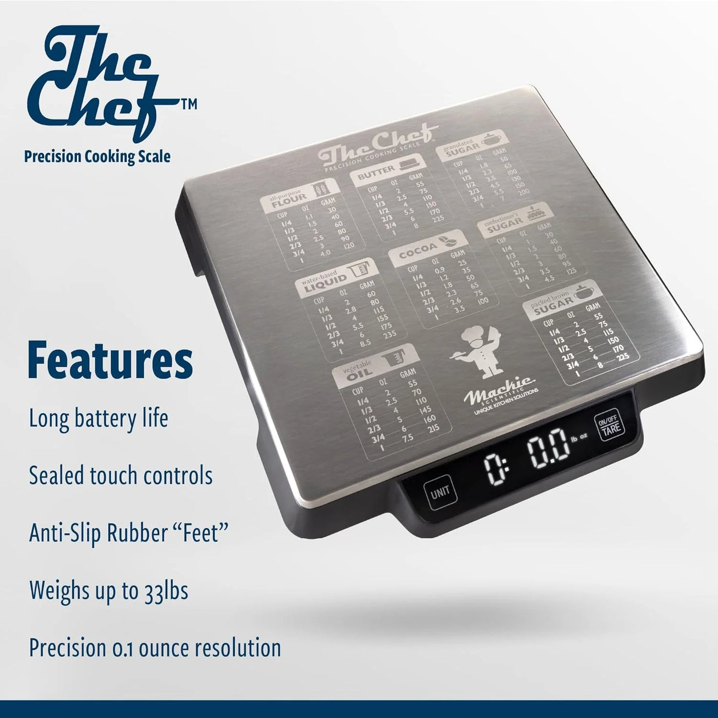 Industrial Full Size Durable Restaurant Quality Food Kitchen Digital Scale for Baking Cooking Meal Prep 33lb / 1g Increments. Easily Read w/Oversized