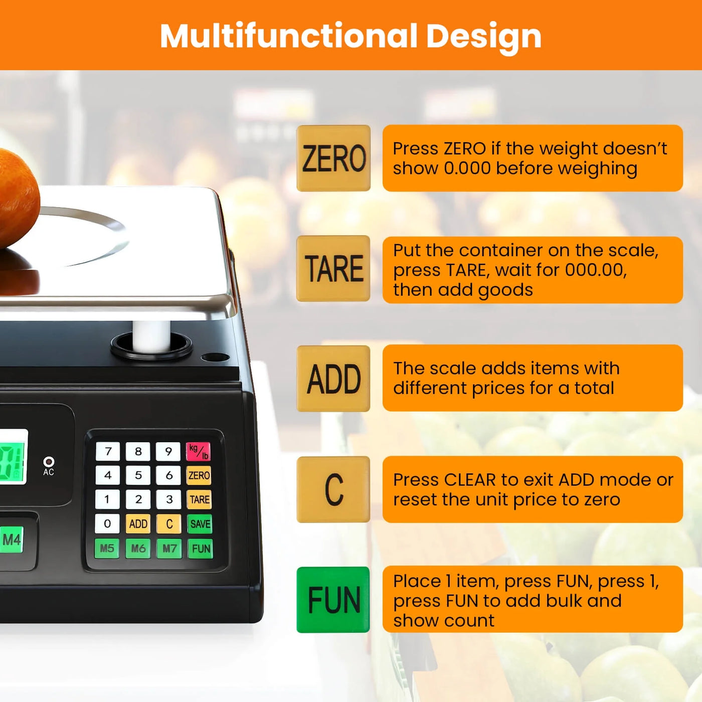88lb Price Computing Scale with Counting Function, Stainless Steel Platform, for Accurate Kitchen, Food and Portion Weighing