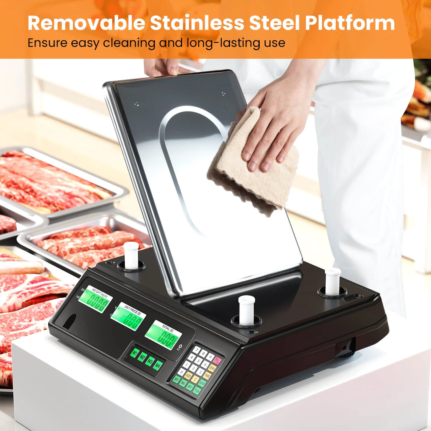 88lb Price Computing Scale with Counting Function, Stainless Steel Platform, for Accurate Kitchen, Food and Portion Weighing