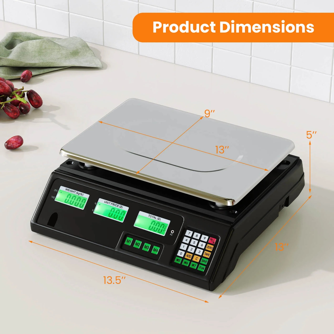88lb Price Computing Scale with Counting Function, Stainless Steel Platform, for Accurate Kitchen, Food and Portion Weighing
