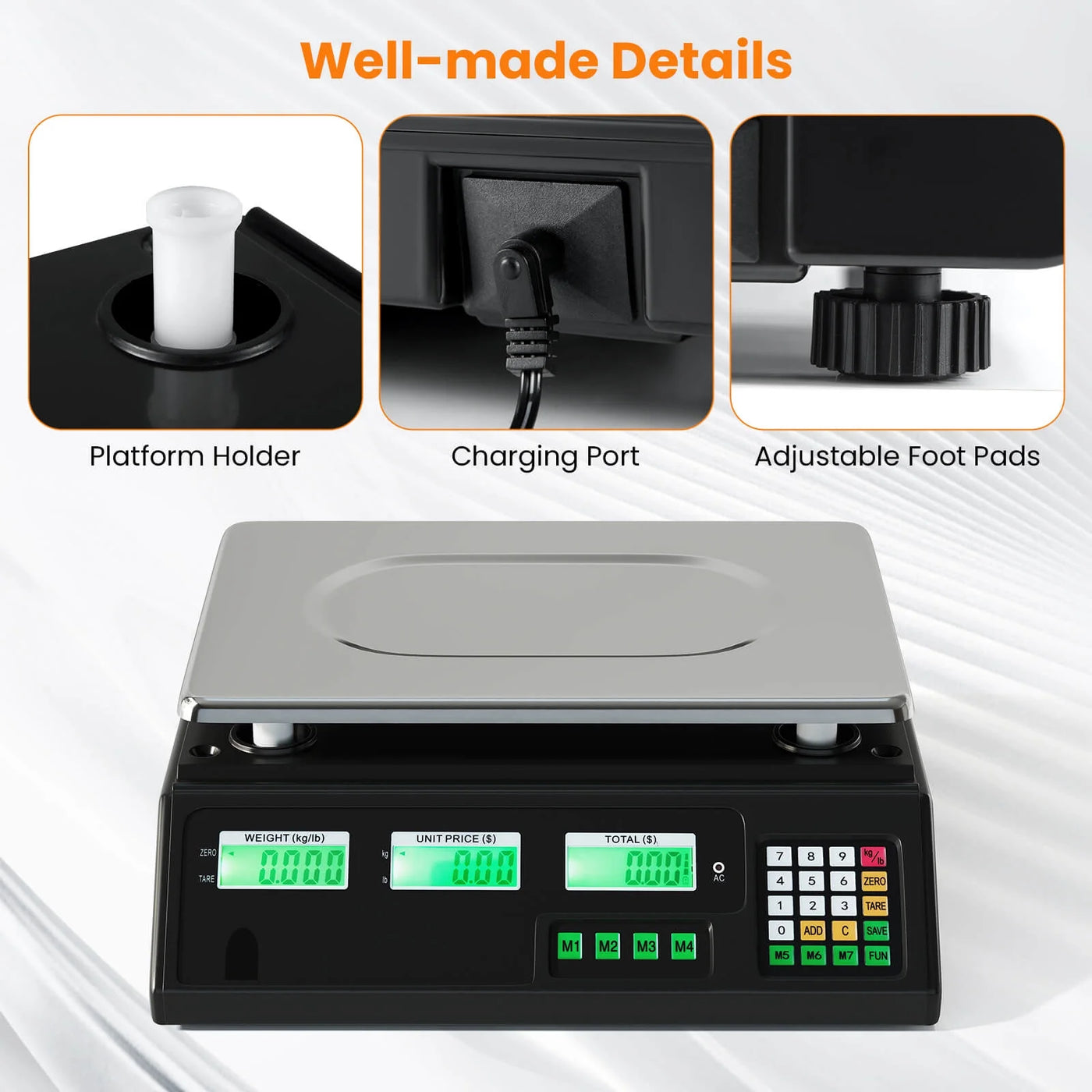 88lb Price Computing Scale with Counting Function, Stainless Steel Platform, for Accurate Kitchen, Food and Portion Weighing