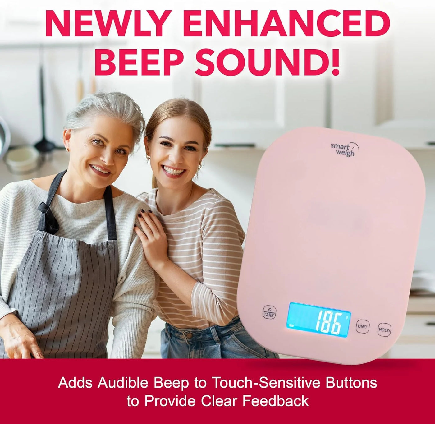 Smart Weigh Digital Food Scale Grams and Ounces, Sound Beep Feedback for Meal Prep Scale for Calorie Counting Cooking Necessity, Pink
