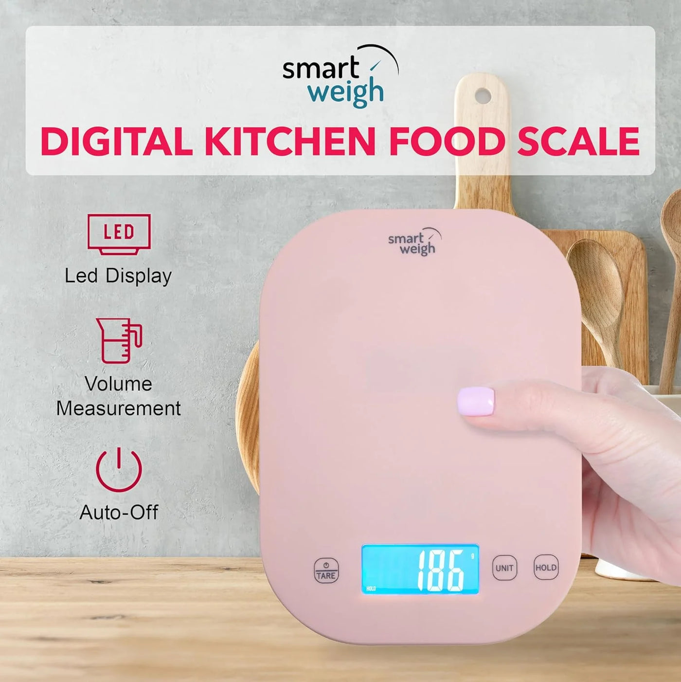 Smart Weigh Digital Food Scale Grams and Ounces, Sound Beep Feedback for Meal Prep Scale for Calorie Counting Cooking Necessity, Pink