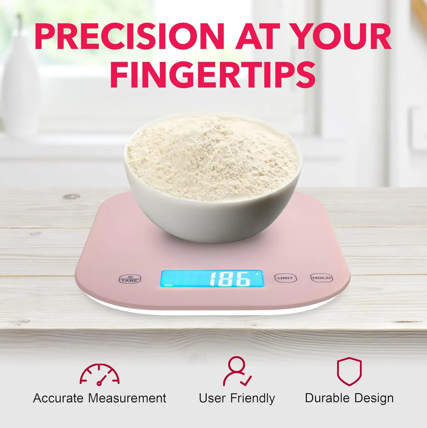 Smart Weigh Digital Food Scale Grams and Ounces, Sound Beep Feedback for Meal Prep Scale for Calorie Counting Cooking Necessity, Pink