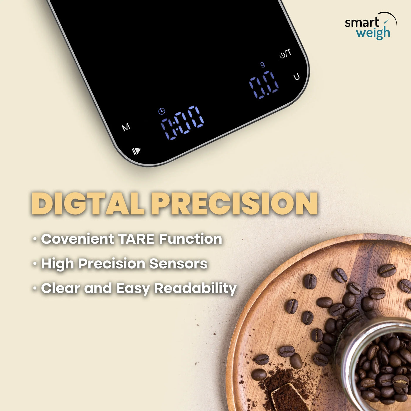 Smart Weigh Coffee Scale 3000g X 0.01g High Precision Sensors Accurate Scale, for Accurate Kitchen, Food and Portion Weighing