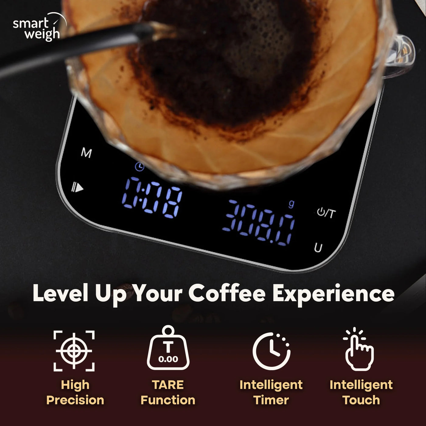 Smart Weigh Coffee Scale 3000g X 0.01g High Precision Sensors Accurate Scale, for Accurate Kitchen, Food and Portion Weighing
