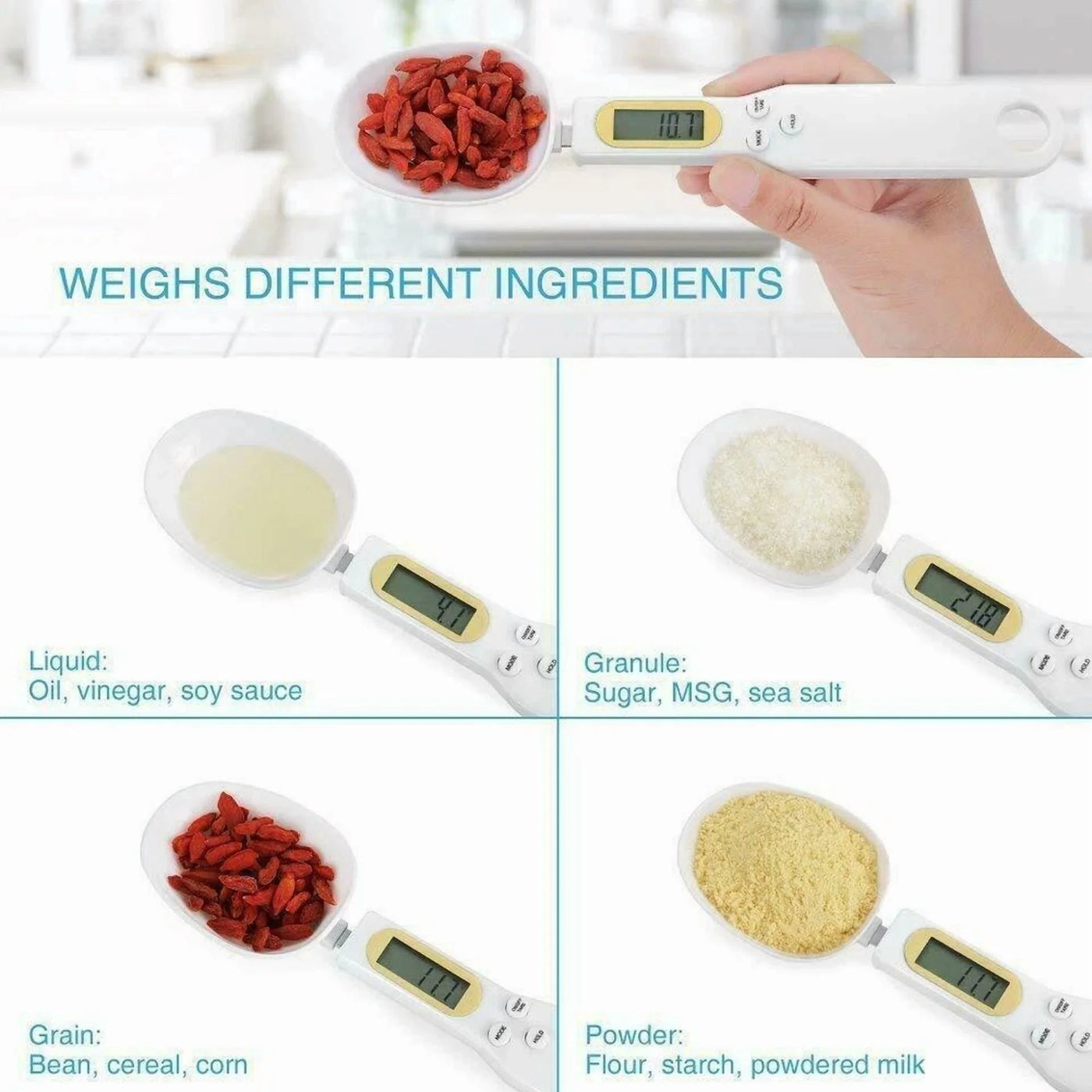 Kitchen Spoon Scale LCD Display Digital Measuring Electronic Weight Gram Scales., for Cooking, Mixing, Serving and Nonstick Cookware