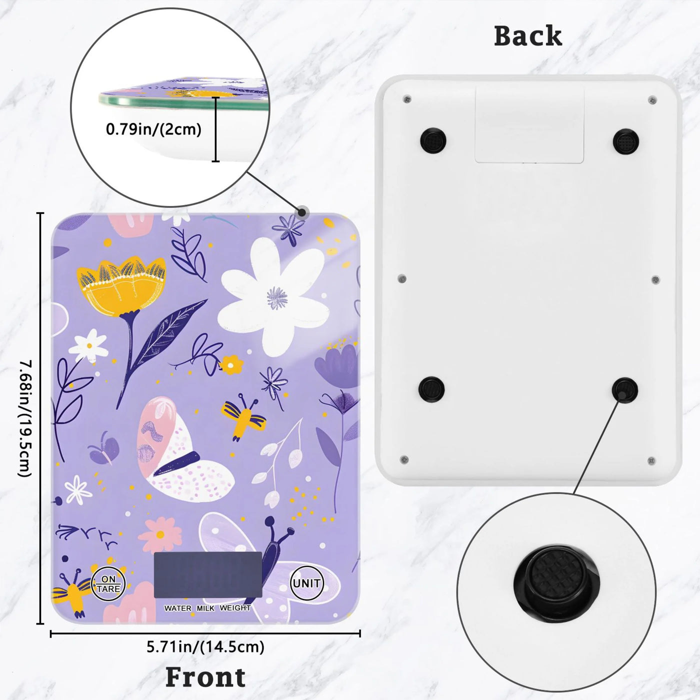 Digital Kitchen Food Scale Weight Grams Oz for Baking Cooking Coffee 11lb 0.05oz/1g Glass Abstract Flowers and Butterflies