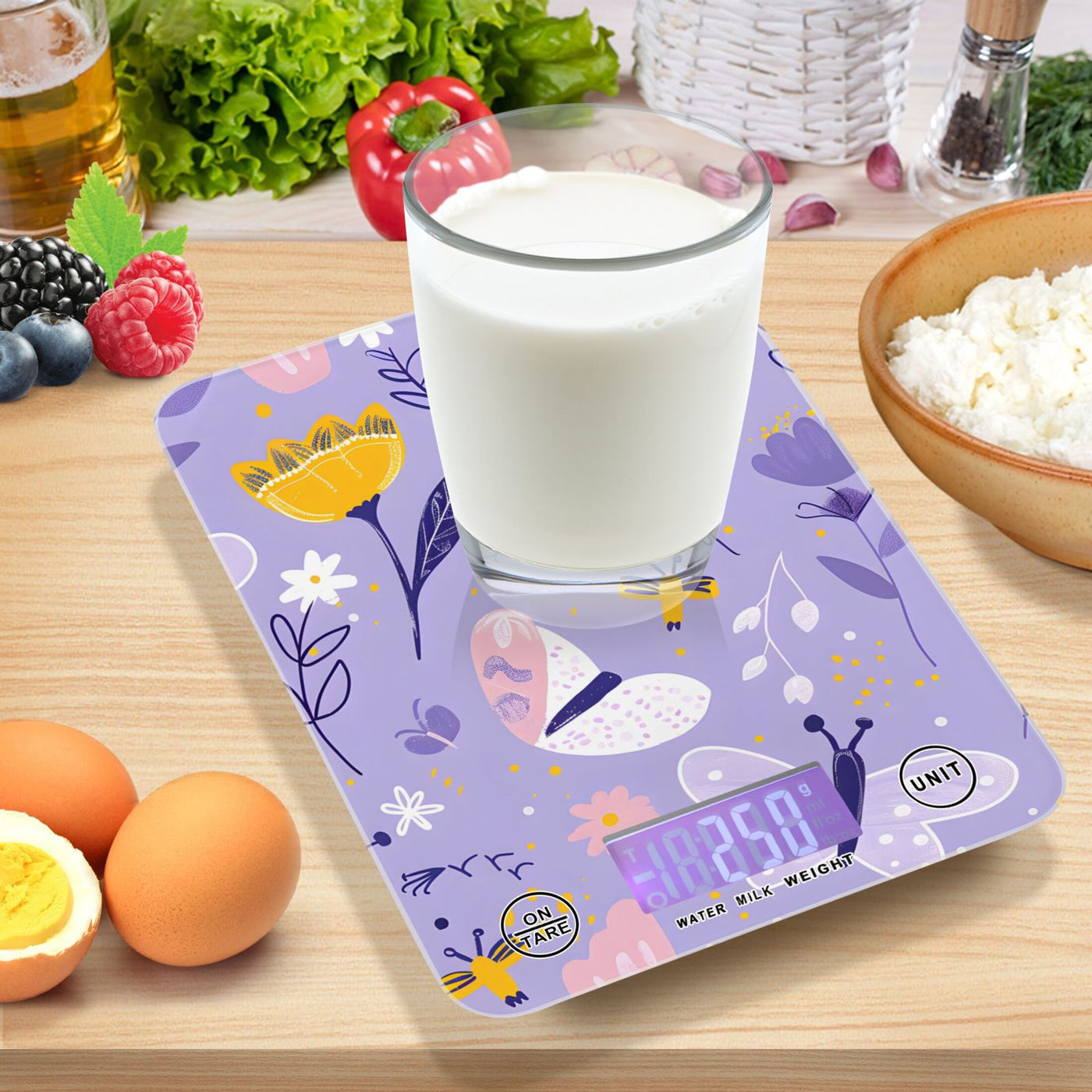 Digital Kitchen Food Scale Weight Grams Oz for Baking Cooking Coffee 11lb 0.05oz/1g Glass Abstract Flowers and Butterflies