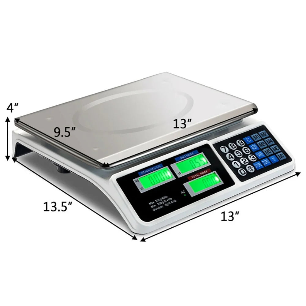 66 Lbs Electronic Price Computing Scale with LCD Screen Display, Commercial Food Meat Weight Scale, for Accurate Kitchen, Food and Portion Weighing