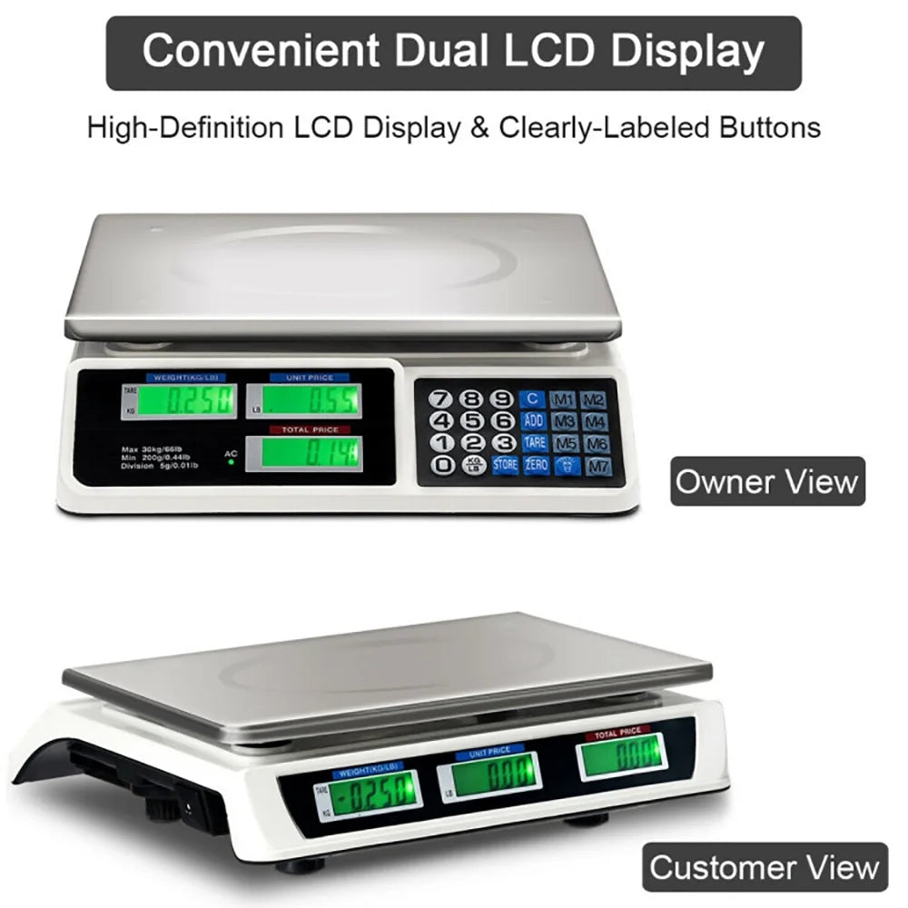 66 Lbs Electronic Price Computing Scale with LCD Screen Display, Commercial Food Meat Weight Scale, for Accurate Kitchen, Food and Portion Weighing