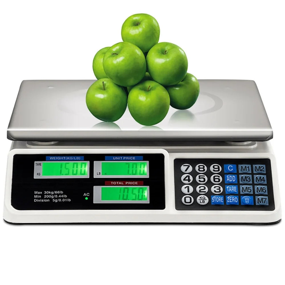 66 Lbs Electronic Price Computing Scale with LCD Screen Display, Commercial Food Meat Weight Scale, for Accurate Kitchen, Food and Portion Weighing