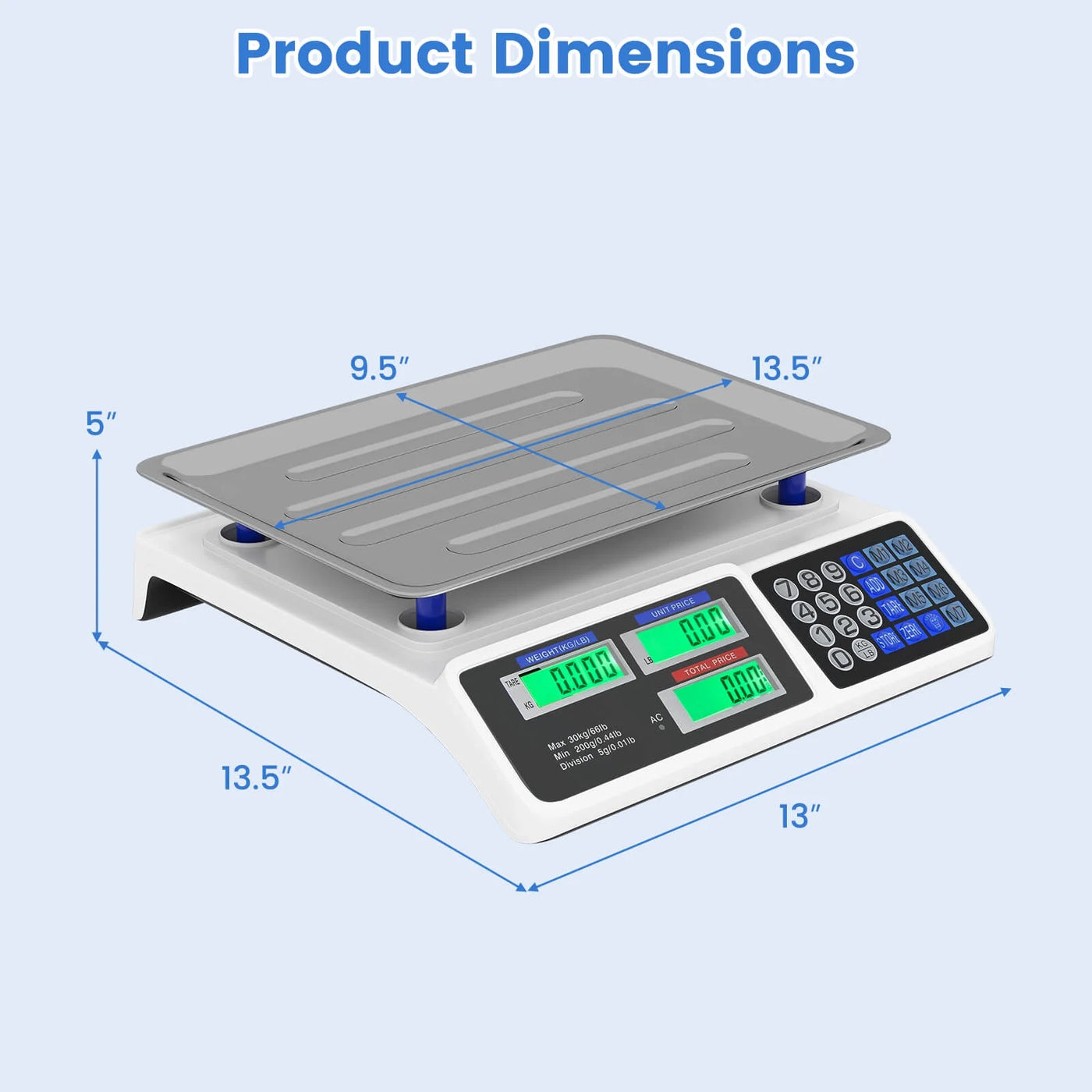 66lb Price Computing Scale with Dual LCD Displays and Rechargeable Battery, for Accurate Kitchen, Food and Portion Weighing