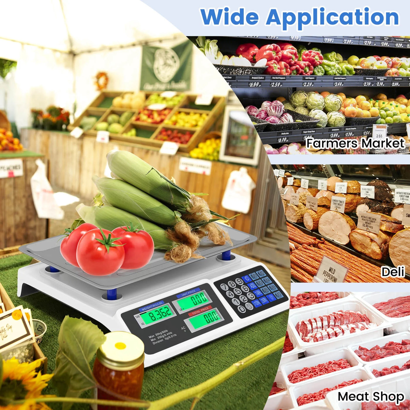 66lb Price Computing Scale with Dual LCD Displays and Rechargeable Battery, for Accurate Kitchen, Food and Portion Weighing