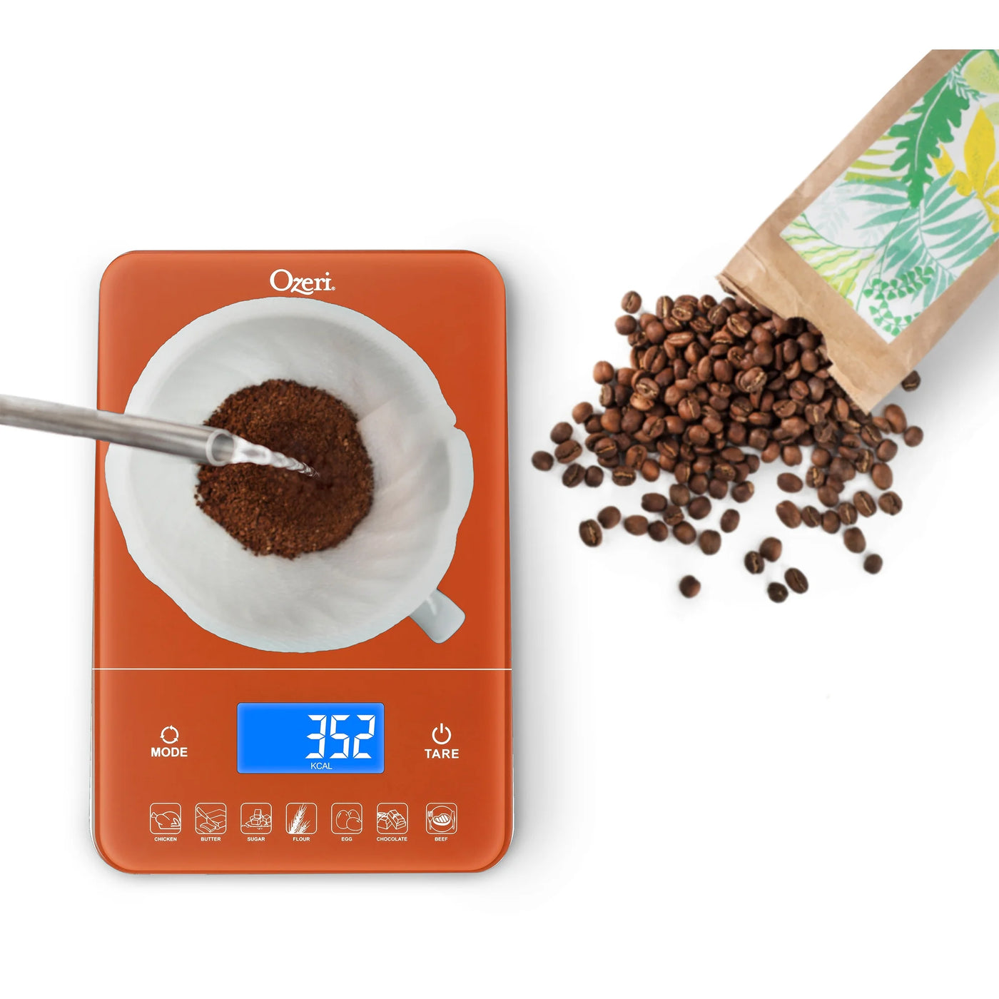 Touch Iii 22 Lbs. (10 Kg) Digital Kitchen Scale with Calorie Counter, in Tempered Glass, for Accurate Kitchen, Food and Portion Weighing