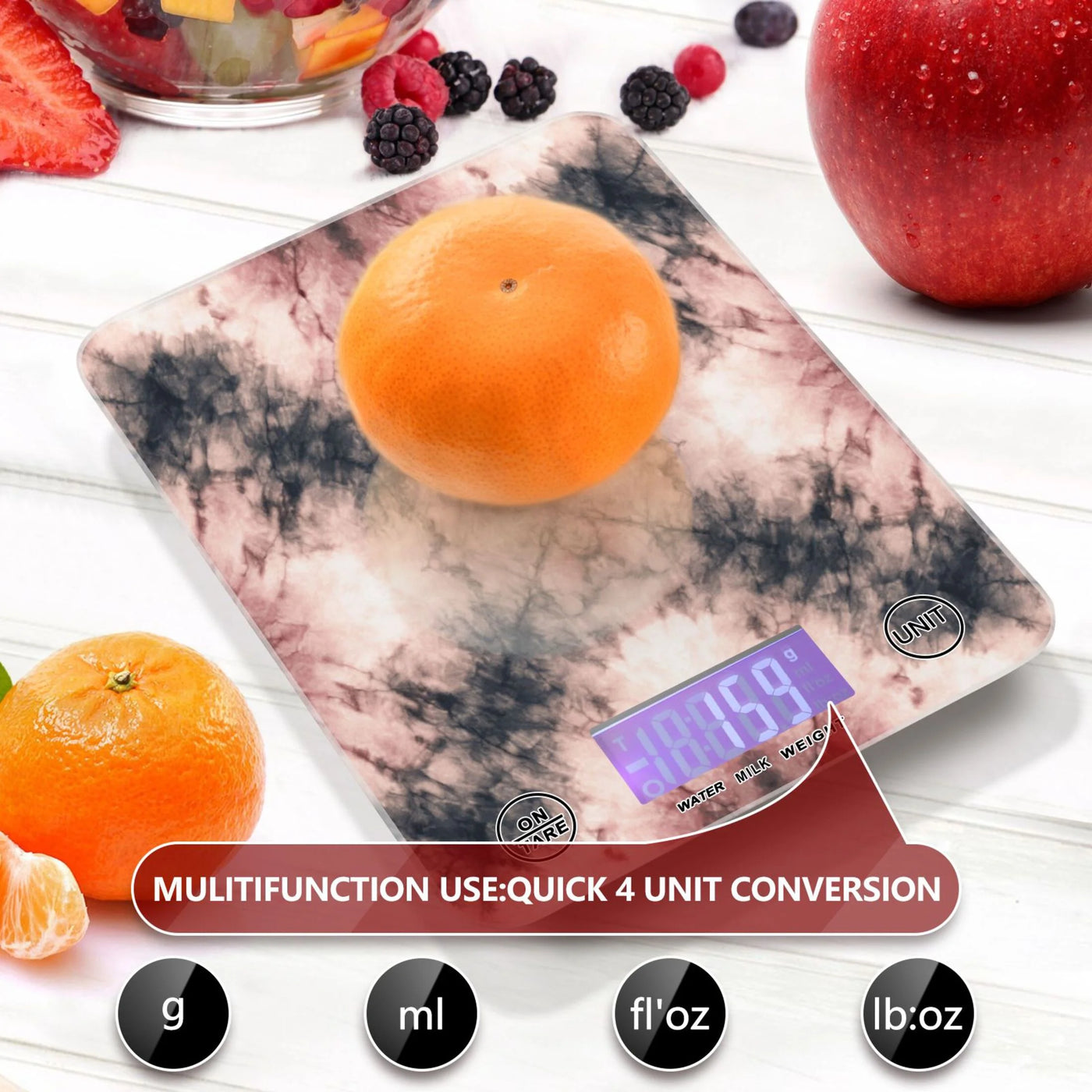 High Precision Digital Kitchen Scale Tempered Glass Food Scale Multifunction Scale Small Kitchen Appliances Soft Pink Tie-dye Pattern