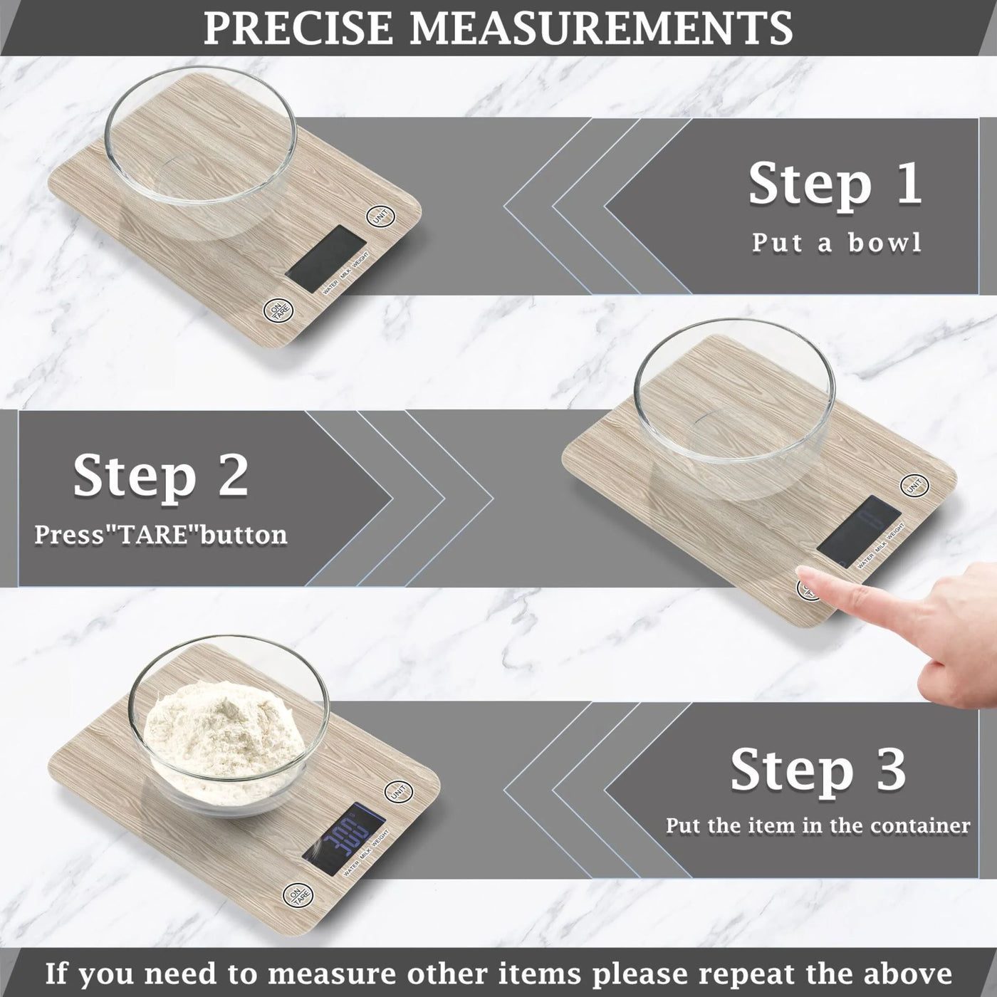 High Precision Digital Kitchen Scale Tempered Glass Food Scale Multifunction Scale Small Kitchen Appliances Beige Wood Grain Pattern