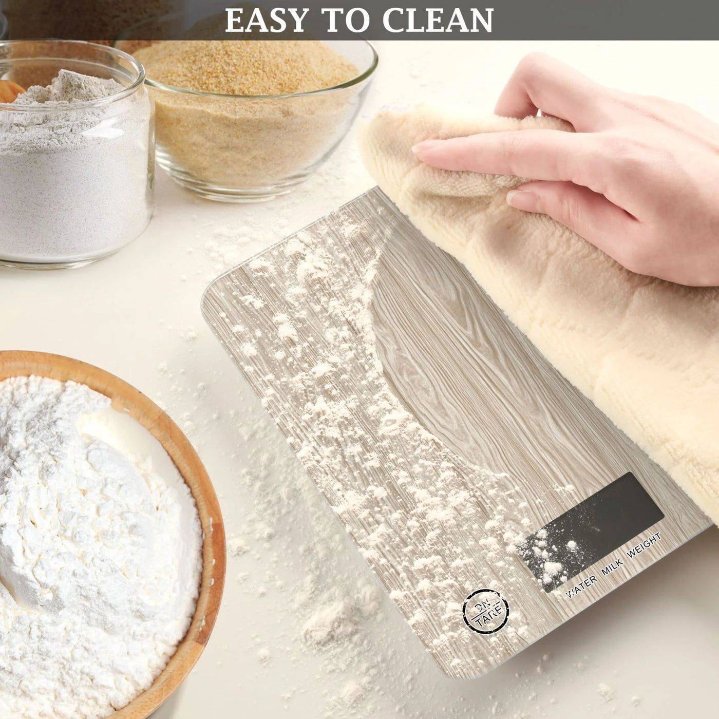 High Precision Digital Kitchen Scale Tempered Glass Food Scale Multifunction Scale Small Kitchen Appliances Beige Wood Grain Pattern