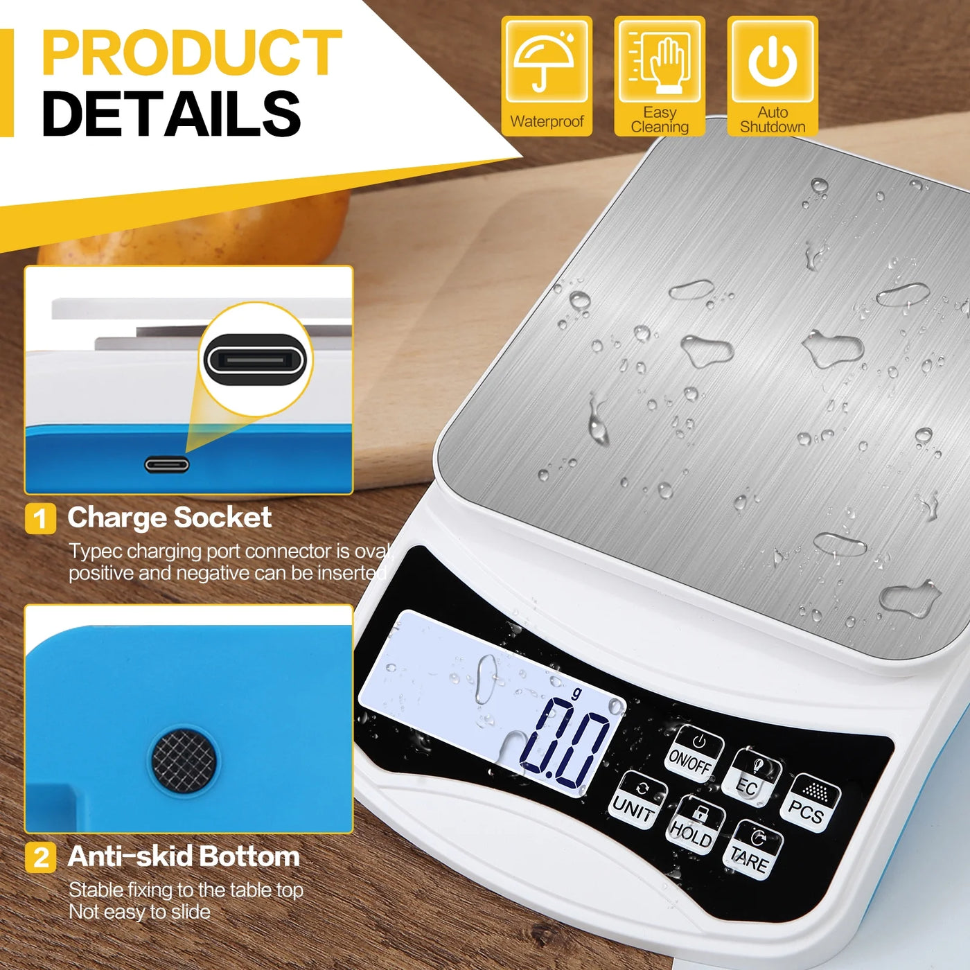 Jelloo 5000g X 0.01g Rechargeable Digital Lab Scale, LCD Display Precision Analytical Balance, Jewelry and Scientific Scale for Laboratory