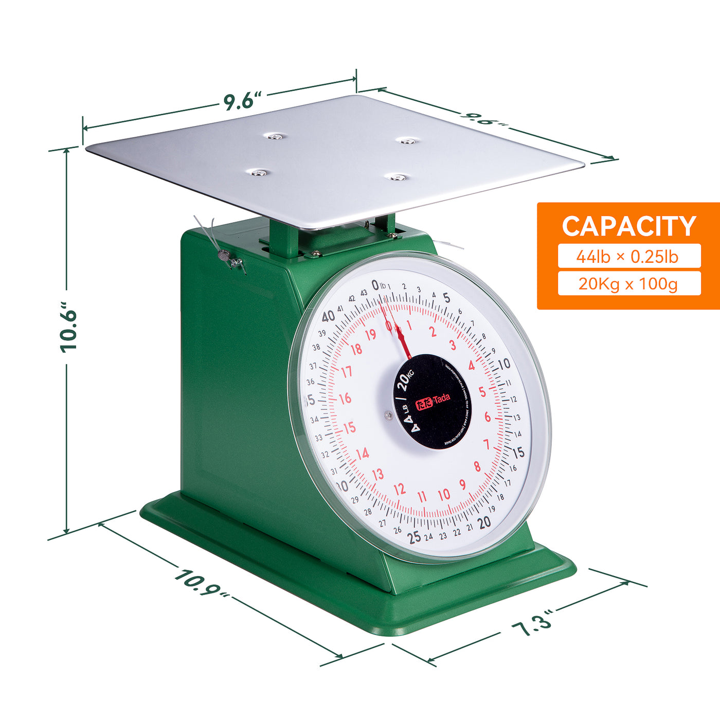 44lb Heavy Duty Mechanical Kitchen and Food Scale Dial Scale with Stainless Steel Platform Green, for Accurate Kitchen, Food and Portion Weighing