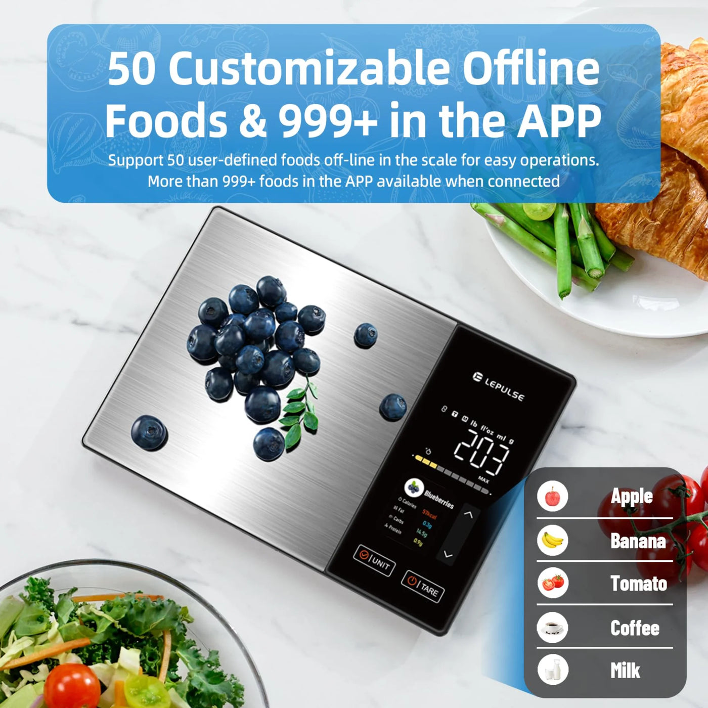 Food Scale with Nutritional Calculator, Smart Digital Kitchen Scale for Weight Loss, App with 23 Nutrients Tracking, Calorie, Fat, Carbs