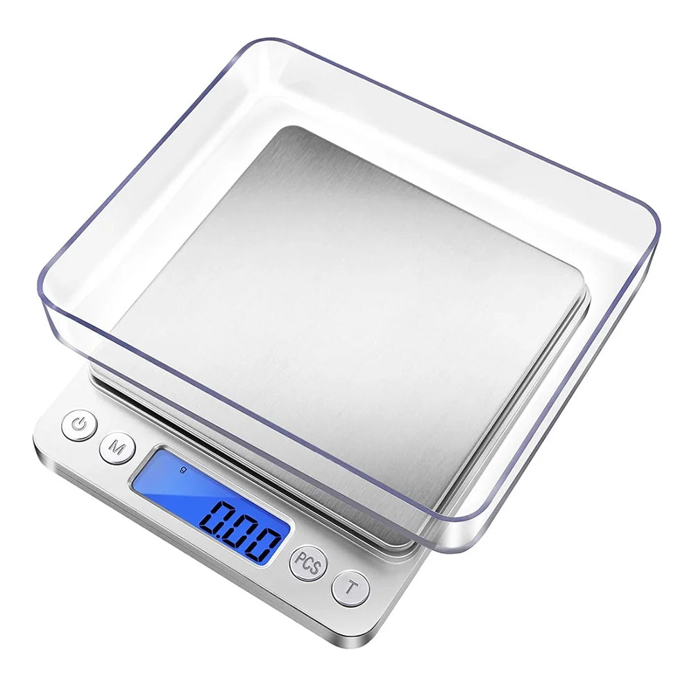 Digital Gram Scale with 2 Trays, 2000g/ 0.1g Small Jewelry Scale, 9 Units Gram Scales Digital Weight Gram and Oz, Tare Function