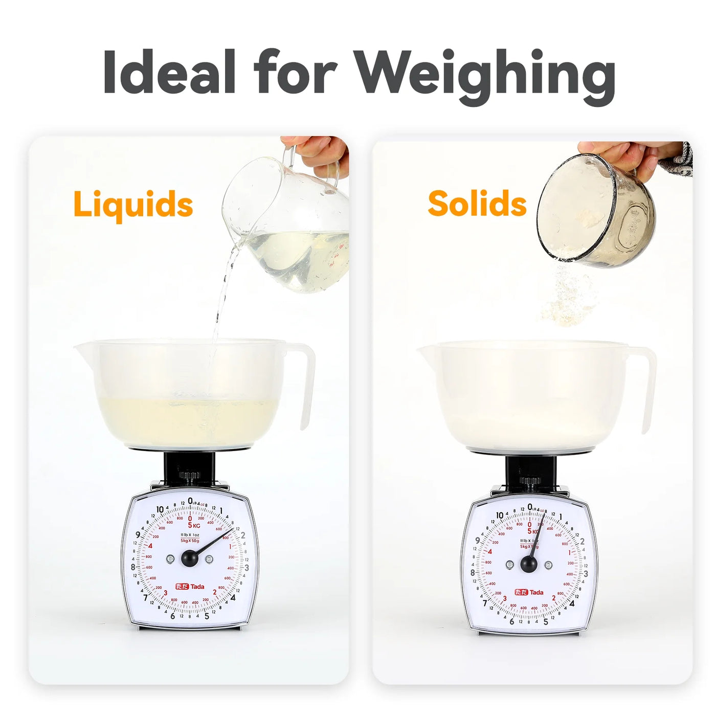 11lb Analog Food Scale Mechanical Dial Kitchen Scale, Removable Measuring Cup, Tare Function, Kitchen Friendly