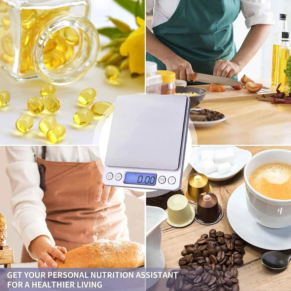 Digital Gram Scale with 2 Trays, 2000g/ 0.1g Small Jewelry Scale, 9 Units Gram Scales Digital Weight Gram and Oz, Tare Function