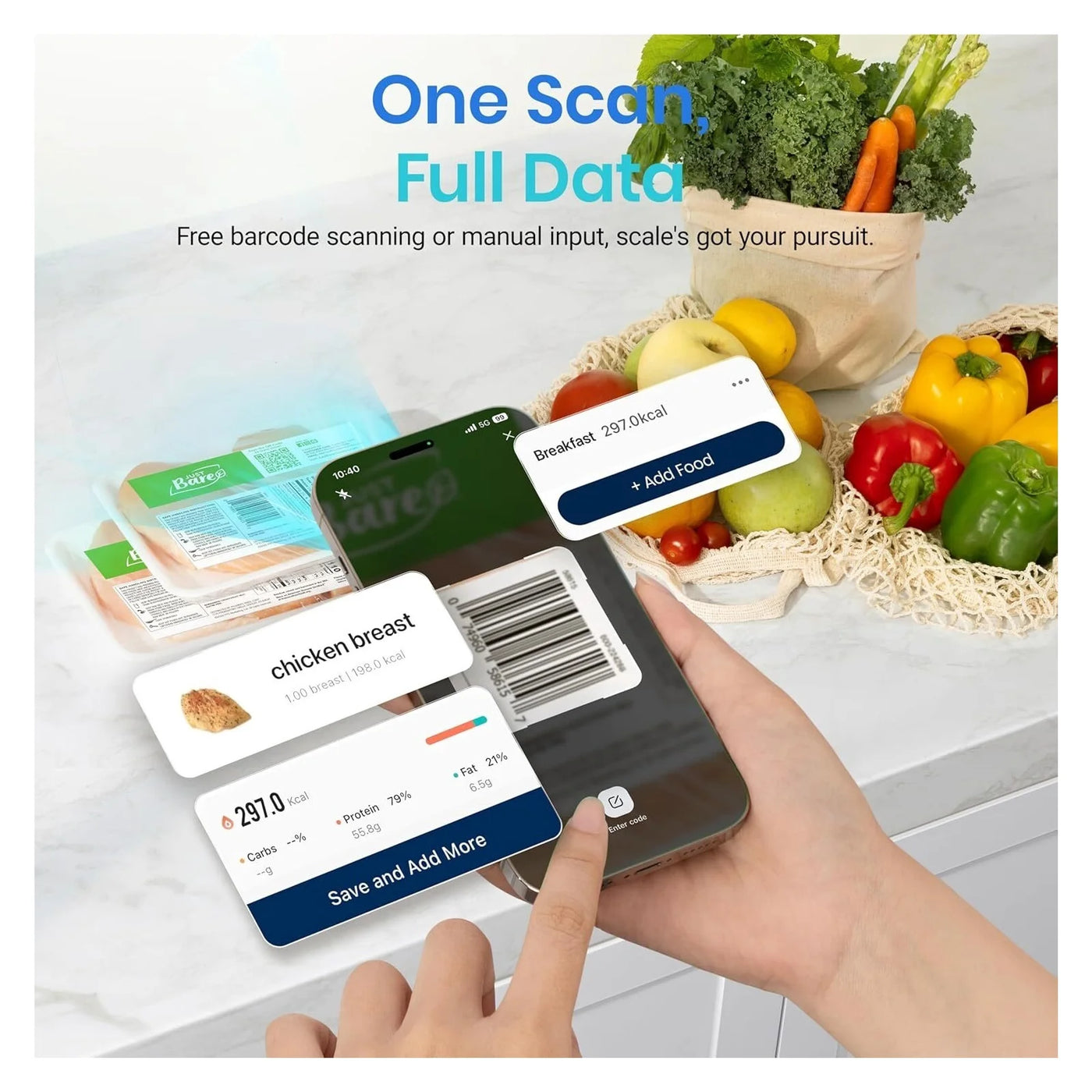 Smart 11lb Food Scale, Calorie and Macro Tracker with App, for Accurate Kitchen, Food and Portion Weighing