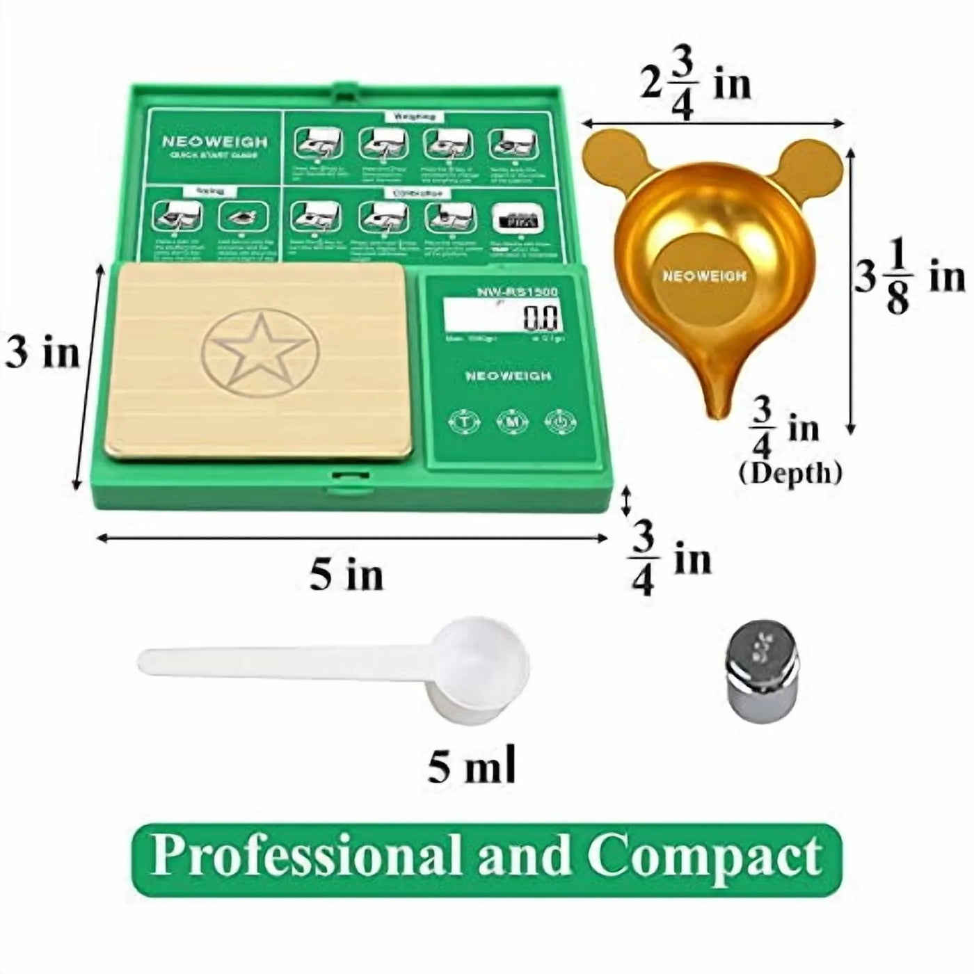 Digital Reloading Powder Scale, 1500 Grains/0.1gn and 100g/0.01g, Metal Pan, Scoop, 50g Cal Weight (batteries Included)